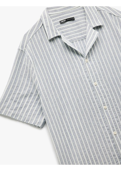 Pamuklu Regular Fit Kısa Kollu Gömlek Yaka Çizgili Gömlek modelleri