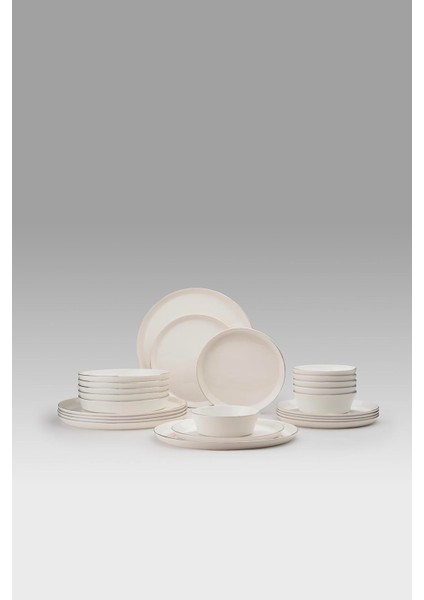 Bone V-Form 24 Parça 6 Kişilik Yemek Takımı Platin Fileli