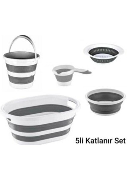 Katlanabilir Multi 5’li Set - Kova Sepet Maşrapa Badya Süzgeç