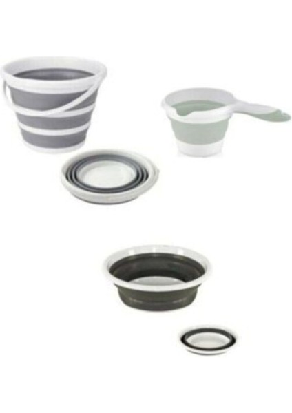 Katlanabilir Multi 5’li Set - Kova Sepet Maşrapa Badya Süzgeç