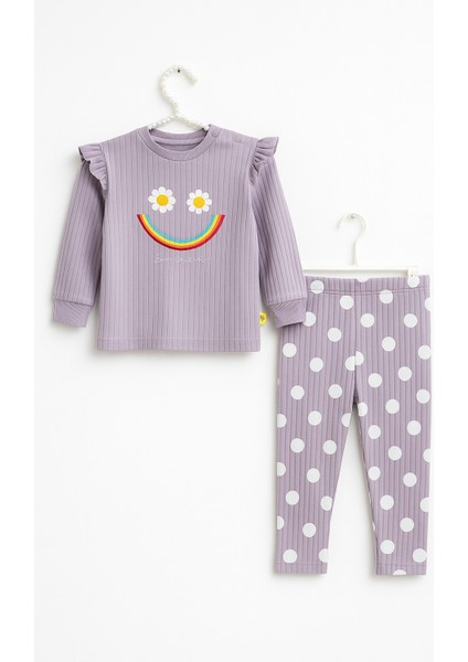 E&a Bebek Mor Çizgili Çiçek Desenli Kız Bebek Pijama Takımı-Choose Happy