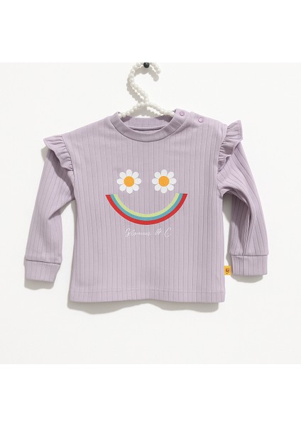 E&a Bebek Mor Çizgili Çiçek Desenli Kız Bebek Pijama Takımı-Choose Happy fiyatları