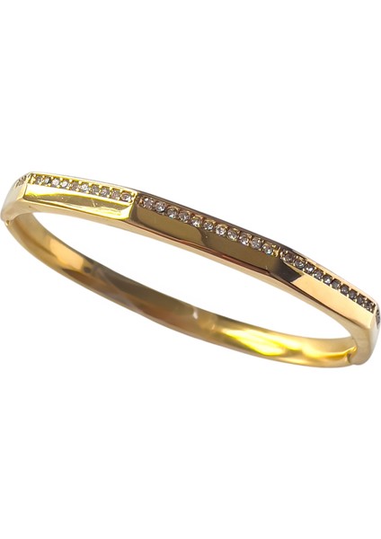 Silvalux Zirkon Taşlı Gold Çelik Kelepçe