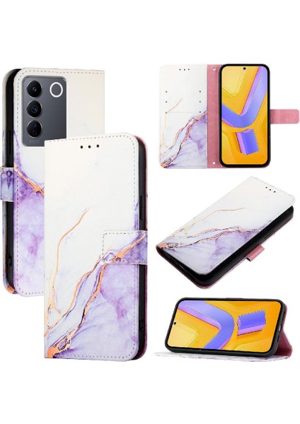 Vıvo V27E 4g Kılıf 360 Tam Kaplar Deri Marble Kapaklı Cüzdan Standlı Kartvizitli Kopçalı Kapak Kartlıklı (Yurt Dışından)