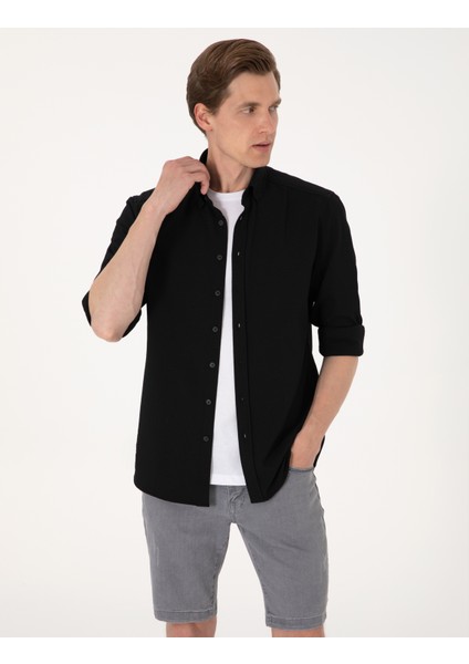 Erkek Siyah Slim Fit Uzun Kollu Gömlek 50307162-VR046