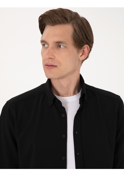 Erkek Siyah Slim Fit Uzun Kollu Gömlek 50307162-VR046