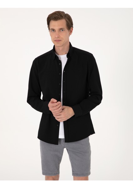 Erkek Siyah Slim Fit Uzun Kollu Gömlek 50307162-VR046