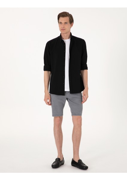 Erkek Siyah Slim Fit Uzun Kollu Gömlek 50307162-VR046