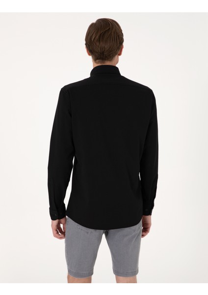Erkek Siyah Slim Fit Uzun Kollu Gömlek 50307162-VR046