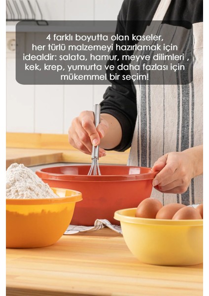 4`lü Badya Yuvarlak Set Plastik Leğen Mutfak Seti Badya Set Karışık Renk ve Şeffaf Olarak Gönderili