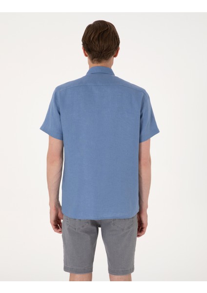 Erkek Mavi %100 Keten Regular Fit Kısa Kollu Gömlek 50305680-VR036