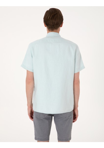 Erkek Su Yeşili %100 Keten Regular Fit Kısa Kollu Gömlek 50305680-VR115 indirimleri