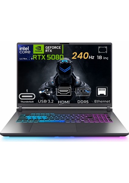Rog Strix G18 Ultra 9 275HX G815LW-S9128-24 32GB 2tb+2tb RTX5080 16GB Freedos 18" Wqxga Taşınabilir Bilgisayar