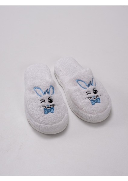 Bunny Sevimli Pofuduk Terlik – %100 Pamuk Kaymaz Taban , Yüksek Su Emicilik