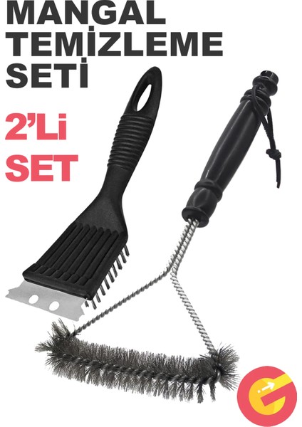 2'li Paket Mangal Barbekü Temizleyici, Metal Barbekü Izgara Temizleme Fırçası ve Kazıyıcı
