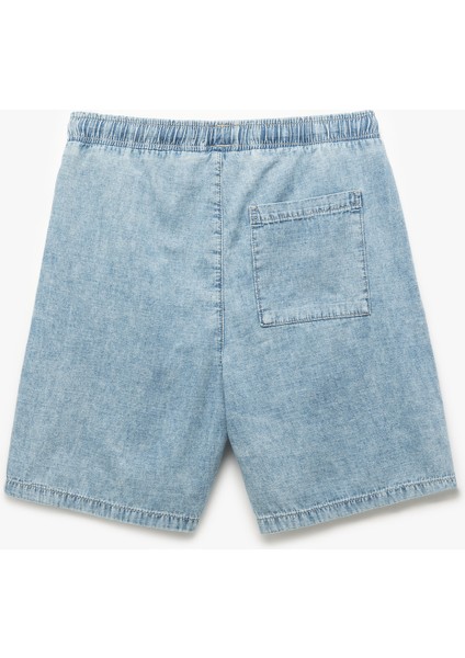 Pamuklu Bol Cep Detaylı Oversize Beli Bağcıklı Bermuda Jean Şort