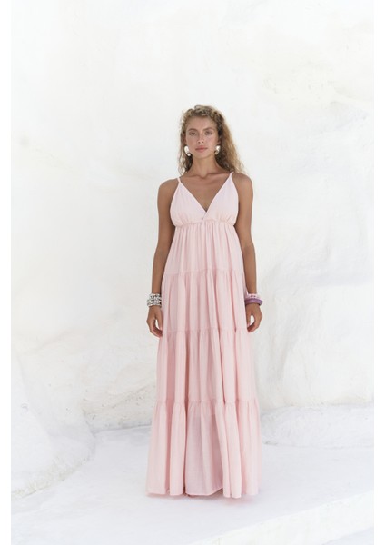 Siena Pembe Askılı Uzun Elbise