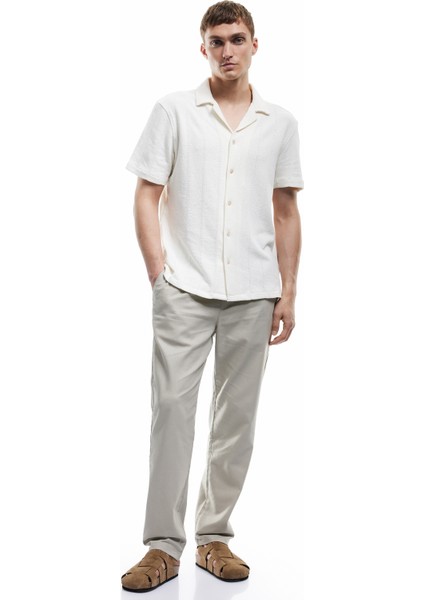 Beli Bağcıklı Cep Detaylı Keten Pamuk Karışımlı Pantolon