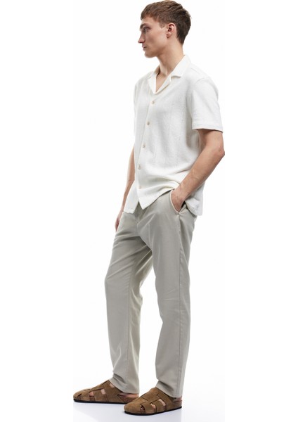 Beli Bağcıklı Cep Detaylı Keten Pamuk Karışımlı Pantolon fiyatları