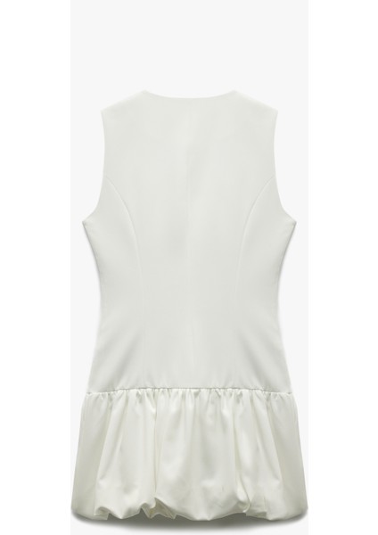 Düğmeli Kolsuz V Yaka Mini Balon Elbise fiyatları