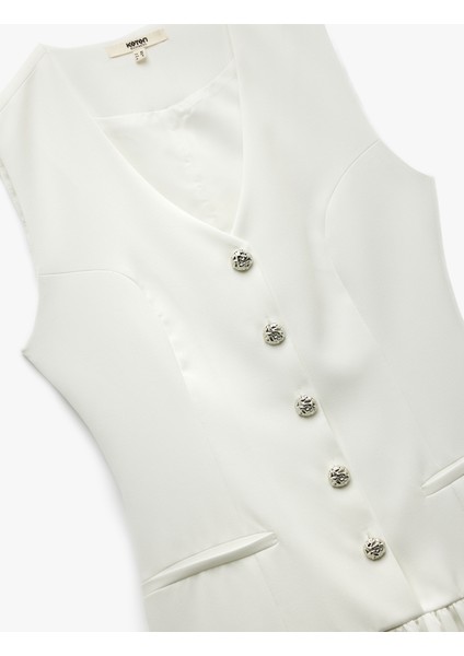 Düğmeli Kolsuz V Yaka Mini Balon Elbise modelleri