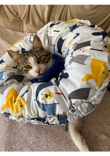 Kedi ve Köpek Operasyon Boyunluk,yakalık,yastık (XL Dış çap:45 Cm) % 100 Koruma Kumaş Huni Model 01
