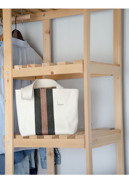 Kiçi – Kutnu Kumaşlı El Yapımı Küçük Boy Tote (Omuz Askılı Kadın Çantası)