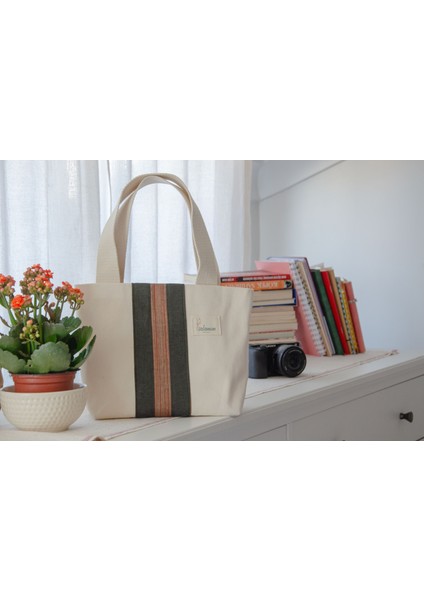 Kiçi – Kutnu Kumaşlı El Yapımı Küçük Boy Tote (Omuz Askılı Kadın Çantası)