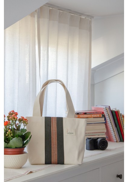 Kiçi – Kutnu Kumaşlı El Yapımı Küçük Boy Tote (Omuz Askılı Kadın Çantası)