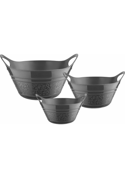 3'lü Kulplu Badya Set Gri Renk (1 Litre - 1.75 Litre - 2.75 Litre)