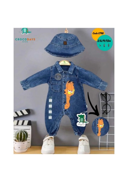 Unisex Çocuk Bebek Kot (Jeans) Baskılı Şapkalı Tulum (3/6/9/12) Ay fiyatları