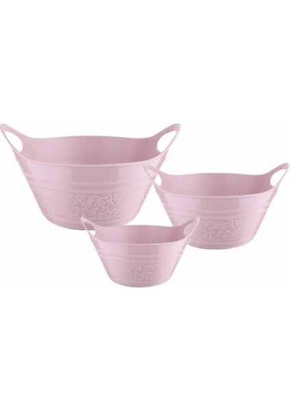 3'lü Kulplu Badya Set Pembe Renk (1 Litre - 1.75 Litre - 2.75 Litre)
