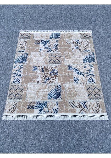 Mavi Beyaz Vizon Kesme Akrilik 120X130 Saçaklı Halı