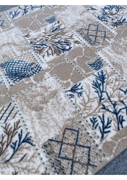 Mavi Beyaz Vizon Kesme Akrilik 120X130 Saçaklı Halı modelleri