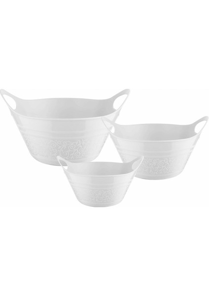 3'lü Kulplu Badya Set Beyaz Renk (1 Litre - 1.75 Litre - 2.75 Litre)