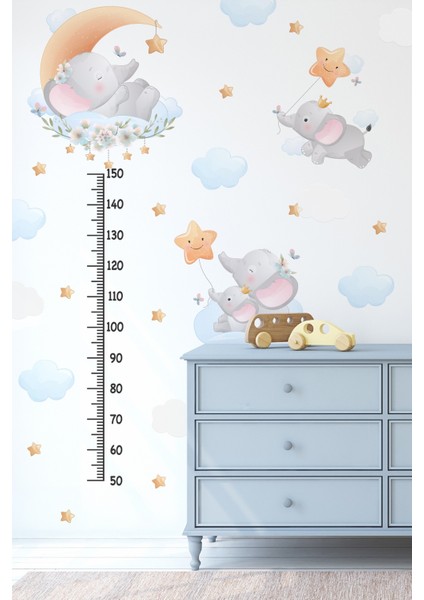 Sevimli Filler Yıldızlar ve Bulutlar Temalı Temalı Boy Ölçer Boy Cetveli Sticker Seti Çocuk