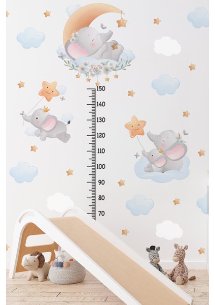 Sevimli Filler Yıldızlar ve Bulutlar Temalı Temalı Boy Ölçer Boy Cetveli Sticker Seti Çocuk modelleri