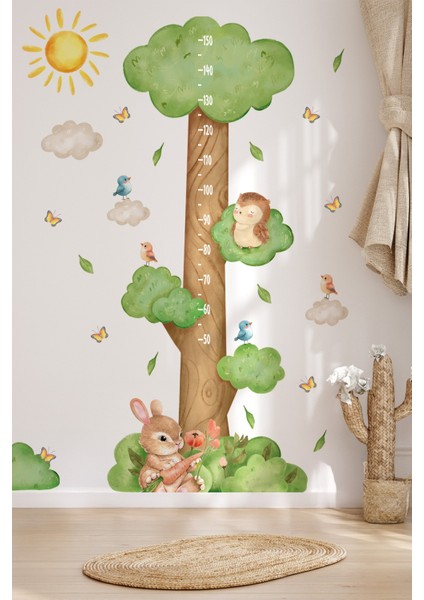 Ormanda Keyifli Bir Gün Temalı Temalı Boy Ölçer Boy Cetveli Sticker Seti Çocuk, Sevimli Orman Figür modelleri