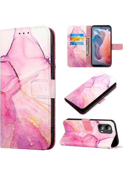 Motorola Moto G 5g 2024 Kılıf 360 Tam Kaplar Deri Marble Kapaklı Cüzdan Standlı Kartvizitli Kopçalı Kapak Kartlıklı (Yurt Dışından)