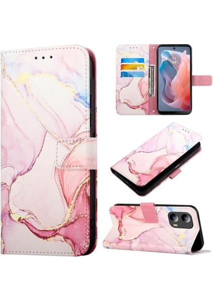 Motorola Moto G 5g 2024 Kılıf 360 Tam Kaplar Deri Marble Kapaklı Cüzdan Standlı Kartvizitli Kopçalı Kapak Kartlıklı (Yurt Dışından)