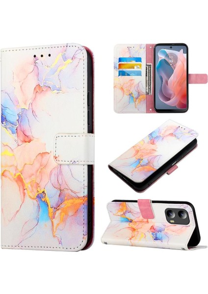 Motorola Moto G 5g 2024 Kılıf 360 Tam Kaplar Deri Marble Kapaklı Cüzdan Standlı Kartvizitli Kopçalı Kapak Kartlıklı (Yurt Dışından)
