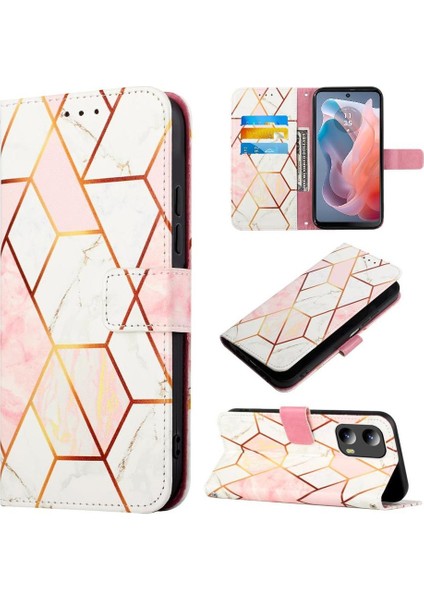 Motorola Moto G 5g 2024 Kılıf 360 Tam Kaplar Deri Marble Kapaklı Cüzdan Standlı Kartvizitli Kopçalı Kapak Kartlıklı (Yurt Dışından)