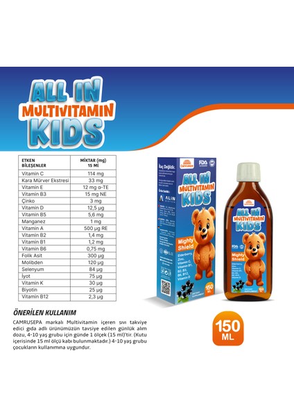 All In Multivitamin Kids Şurup 150 ml | Karamürver Ekstresi