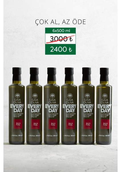 Premium Everyday 500 ml Natürel Sızma Zeytinyağı 6'lı Set