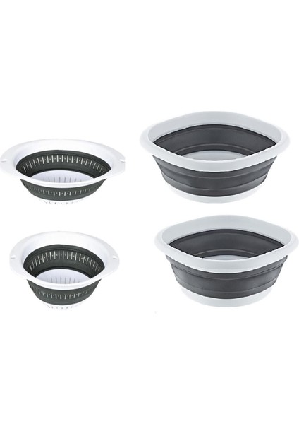 4 Parça Katlanır Akordiyon Süzgeç ve Badya Seti - Gri