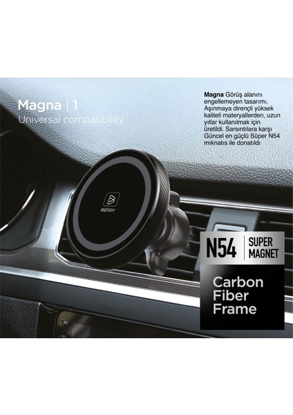 Magna1 Karbon Klipsli Manyetik Araç Içi Telefon Tutucu