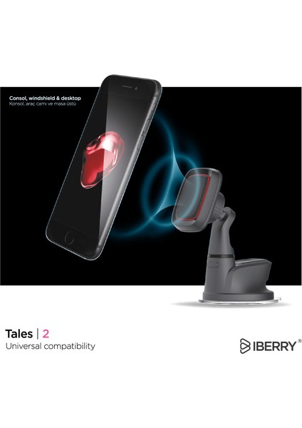 Tales2 Kırmızı Vantuzlu Manyetik Araç Içi Telefon Tutucu