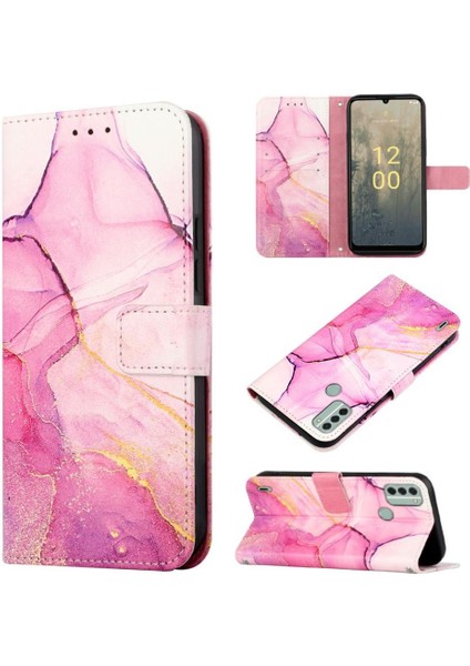 Nokia C31 Kılıf 360 Tam Kaplar Deri Marble Kapaklı Cüzdan Standlı Kartvizitli Kopçalı Kapak Kartlıklı (Yurt Dışından)