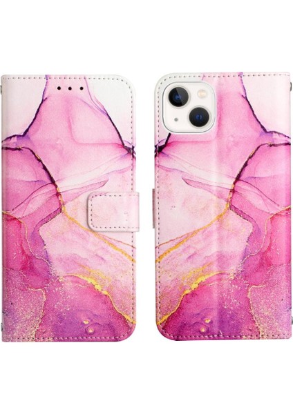 iPhone 14 Plus Kılıf 360 Tam Kaplar Deri Marble Kapaklı Cüzdan Standlı Kartvizitli Kopçalı Kapak Kartlıklı (Yurt Dışından)