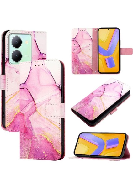 Vıvo V29 Lite Kılıf 360 Tam Kaplar Deri Marble Kapaklı Cüzdan Standlı Kartvizitli Kopçalı Kapak Kartlıklı (Yurt Dışından)